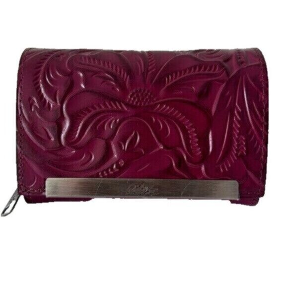 Patricia Nash Wallet Cametti Leather Tooled RFID trifold Magenta Purple - Picture 2 of 14